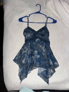 Y2K Fairycore sparkle, flowy, lace trim tank top